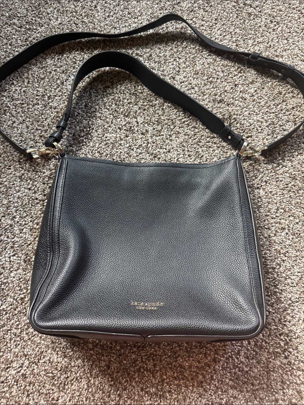 kate spade Black Pebbled Leather Shoulder Bag with Gold Hardware